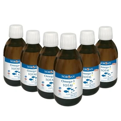 Immagine di NORSAN TOTAL Omega 3 liquido senza reflusso 6x200 ml I Fish oil 2000mg Olio di pesce naturale IFOS ad alto dosaggio EPA DHA &amp; 800 UI vitamina D3