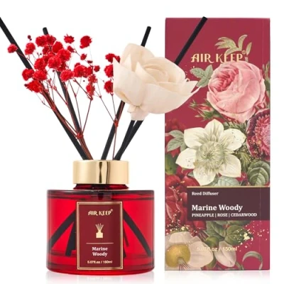 Immagine di Airkeep Profumatore per Ambienti 150ml, Marine Woody Reed Diffuser Set, Rose Diffusore Profumo Ambiente, di Fragranze Bagno, Appartamento, Decorazione della Casa
