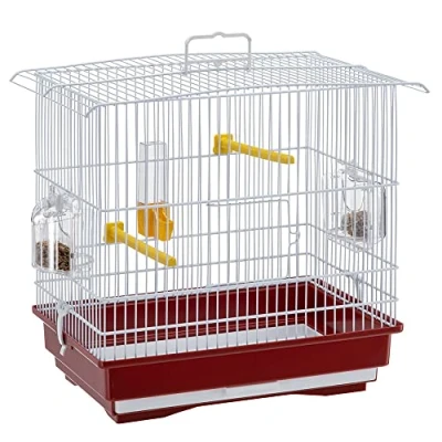 Immagine di Ferplast Gabbia per canarini GIUSY Gabbietta rettangolare uccellini, Completa di accessori e mangiatoie girevoli, robusto metallo verniciato Bianco fondo in plastica Rosso, 39 x 26 h 37 cm