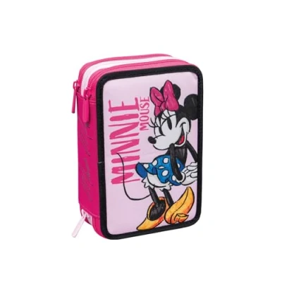 Immagine di Seven Astuccio 3 Scomparti, DISNEY MINNIE, Rosa, Triplo Scomparto, Completo di Matite, Pennarelli, Colori, Accessori Zaino, Elementari, Medie