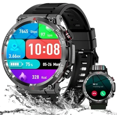 Immagine di IOWODO Smartwatch Uomo,Orologio Fitness Chiamate Bluetooth,Smart Watch Militari Tracker con Cardiofrequenzimetro,SpO2, Monitoraggio del Sonno,100+ Modalità Sport Compatibile Android iOS