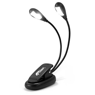 Immagine di TIGER Dual Head Music Stand Light With 4X Quality Led Lights Portable Clip On / Book Flexible Gooseneck, Padded Clip, Usb Cable And 3X Aaa Batterie Incluse