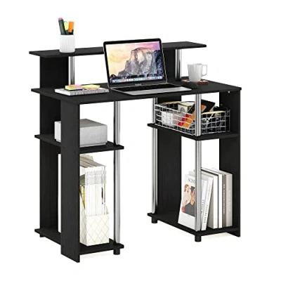 Immagine di Furinno JAYA Scrivania per computer dal design semplice, Americano, Tubi in acciaio inossidabile