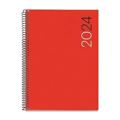 Immagine di Miquelrius Agenda annuale 2024, settimanale con vista verticale, dimensioni Plus, 155 x 213 mm (simile A5), copertina flessibile in polipropilene, rilegatura a spirale, catalano, inglese e