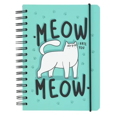 Immagine di Grupo Erik: Quaderno ad anelli Meow A5, copertina rigida, chiusura elastica, carta di alta qualità, pagine puntinate, Bullet Journal, Gatti