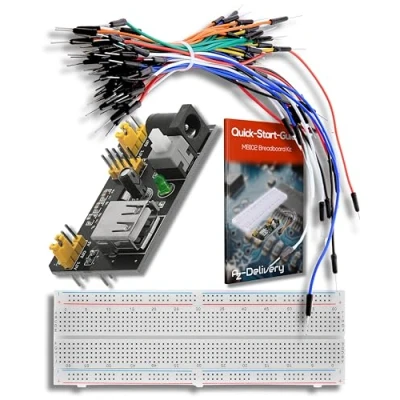 Immagine di AZDelivery MB 102 Breadboard Kit 830 Breadboard, Adattatore di Alimentazione 3,3V 5V, 65pcs Jumpers compatibile con Arduino incluso un E Book!