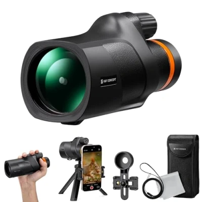 Immagine di K&amp;F Concept Telescopio Monoculare 12 * 50, HD BAK4, Monocolo Portatile con Interfaccia Arca, Clip per Telefono, Supporto Treppiede Piccolo, Canocchiale Bird Watching, Viaggio, Nero