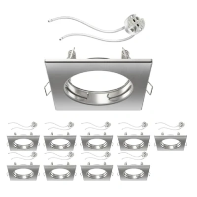 Immagine di ledscom.de 10 pz. cornice da incasso a soffitto RIR angolare cromata opaca (LED/alogena/MR16/50mm) incl. presa GU5.3