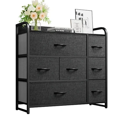 Immagine di YITAHOME Cassettiera in tessuto con 7 cassetti,Struttura Metallo, Salvaspazio Camera da Letto,grigio nero