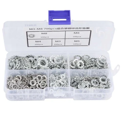 Immagine di 700Pcs Rondella dentata zincata, Fai da te Ferramenta Set piatto di fissaggio Assortimento Kit Strumento M3 M8 Combinazione