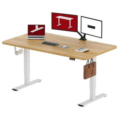 Immagine di SANODESK 160x60cm Scrivania Regolabile in altezza, Standing Desk, elettrica per Computer con Gancio, Blocco Bambini, Funzione di Memoria Ufficio e Casa Acero