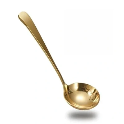 Immagine di Cucchiaio da portata in acciaio inox, 20 cm, per salse e zuppa, piccolo mestolo inox brodi, servire (d&#039;oro)