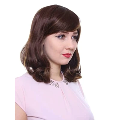 Immagine di Prettyland C597 Parrucca Media Lunghezza Liscia Con Capelli Marrone Chiaro Fili Sottili Meches