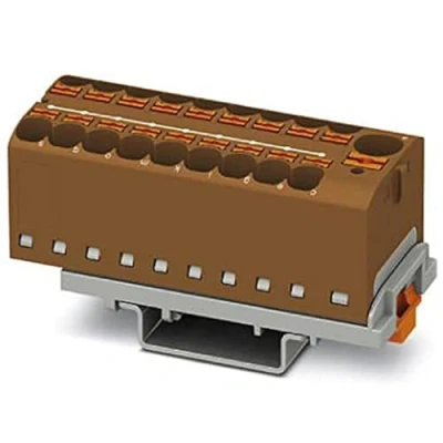 Immagine di PHOENIX CONTACT PTFIX 10/18X4 NS35 BN Blocco di giunzione, numero connettori 19, sezione 0,5 mm² 10 mm², AWG 20 6, larghezza 28,6 mm, 8 pezzi, colore: Marrone