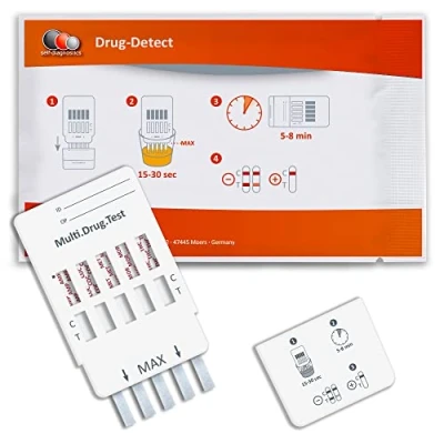 Immagine di self diagnostics Test antidroga urine Multi 5 Rilevamento di tipi droga: Cocaina, Cannabis (THC), Anfetamina, Oppiacei/Morfina e Metanfetamina rapido droga su urina in minuti