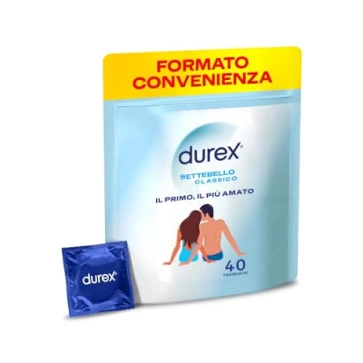 Immagine di Durex Settebello Classico, Preservativi Classici, Formato Convenienza, Confezione Riciclabile Salvaspazio, 40 Profilattici