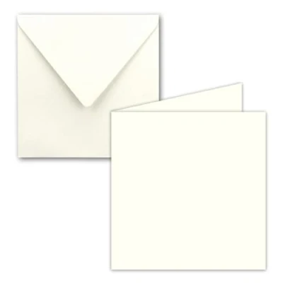 Immagine di Set di 10 biglietti pieghevoli quadrati, 15 x cm, con buste, colore bianco naturale, incollaggio a umido, per auguri, inviti e molto altro ancora