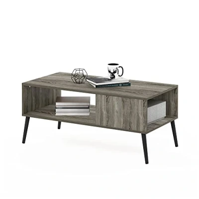 Immagine di Furinno Claude Tavolino in Stile Mid Century con Gambe Legno, Rovere Francese Grigio, 50.01 (D) x 100.00 (W) 45.01 (H) cm