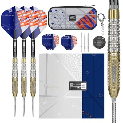Immagine di Target Darts Raymond Van Barneveld Chrono Steel Tip Swiss Point Darts, Set di Freccette al 95% tungsteno, 23G Include Custodia per Freccette, Portafoglio Takoma, voli Extra