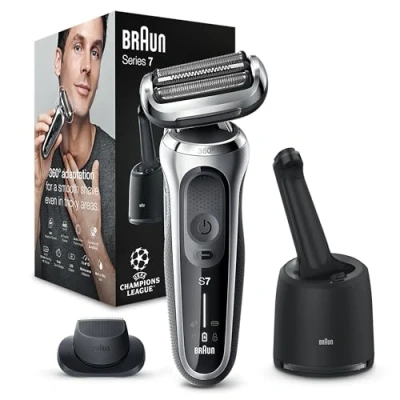 Immagine di Braun Series 7 Rasoio Elettrico Barba, Rifinitore Di Precisione EasyClick, Stazione SmartCare, 360 Flex, Wet&amp;Dry Ricaricabile, Custodia da Viaggio, Idea Regalo 71 S7200cc Argento