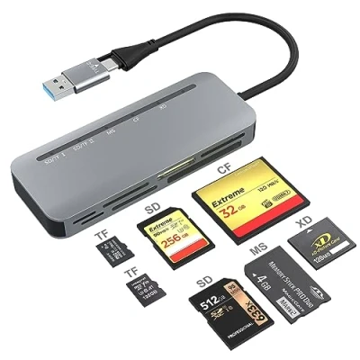 Immagine di Lettore Schede SD USB C/USB 3.0 Doppio Connettore Micro Adapter Supporta SD/TF/MS/CFXD/MS Memory Card 7 in 2 Alta Velocità Reader per PC/WIN XP/Vista/Mac OS/Linux, eccetera