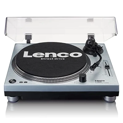 Immagine di Giradischi Lenco L 3809 per DJ con trazione diretta USB Preamplificatore 33 e 45 giri MMC RCA Uscita di linea Blu metallizzato