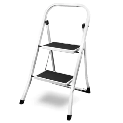 Immagine di siwitec Scaletta pieghevole in acciaio con 2 gradini, bianca, piccola scala tappetini antiscivolo, portata 150 kg, certificazione TÜV/GS