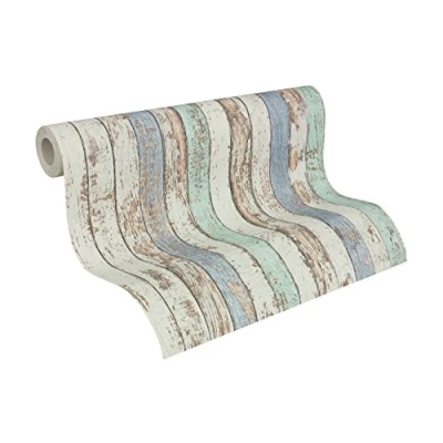 Immagine di A.S. Création Carta da parati Effetto Legno Elements tessuto non 10.05 m x 0.53 Bianco Marrone Blu Prodotto in Germania 959141 95914 1