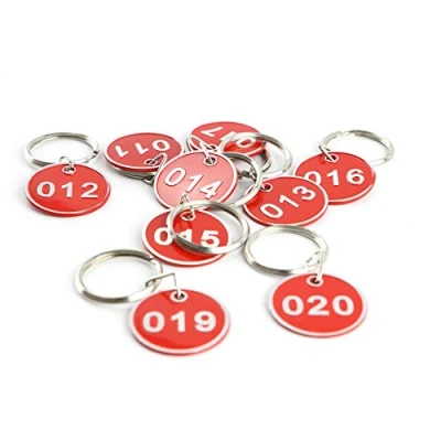 Immagine di Sourcemall Portachiavi con targhette numerate in alluminio e plastica, 30 mm 1 100 Rosso