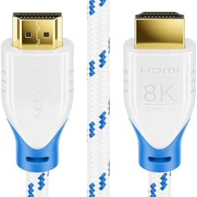 Immagine di deleyCON 2m 8K Cavo HDMI 2.1 (48G, ULTRA Highspeed) 8K@60Hz 4K@120Hz 2K@144Hz/165Hz EARC HDCP 2.3/2.2 Compatibile con Xbox DTS:X HDR Dinamico Dolby Atmos TV PS5 Soundbar Monitor Bianco
