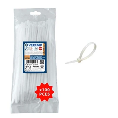 Immagine di Velamp Fascette stringicavo Colore bianco 4,8 x 200mm Confezione 100pz Ideali per cablaggi elettrici