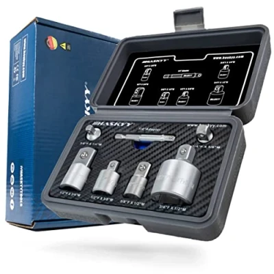 Immagine di adattatore per bussole e riduttore 7 Piece Set 1/4&quot; 3/8&quot; 1/2&quot; Conversioni avvitatori, acciaio legato al cromo vanadio a cricchetto
