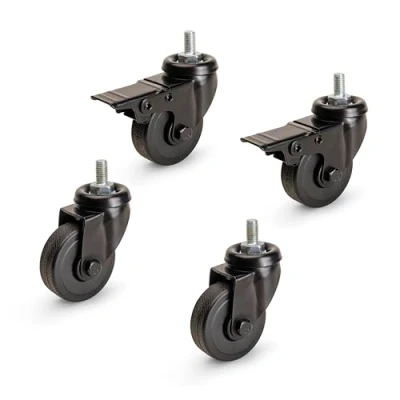 Immagine di Emuca Kit 4 Ruote Black di colore Nero con bullone, diametro 50 mm, Tecnoplastica e Acciaio,