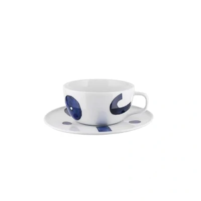 Immagine di Alessi Itsumo Yunoki ware NF08/87S Set di Tazza da Caffè Filtrato Design, con Sottotazza, Estetica Minimale, in Porcellana Bianca Decoro Samiro Yunoki, Diametro 15 cm