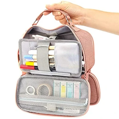 Immagine di EULANT Astuccio Scuola,Astuccio Grande con 3 Scomparti per Elementare Medie Superiore Studenti,Astuccio Portapenne/Trousse Cosmetici Ragazza,Rosa