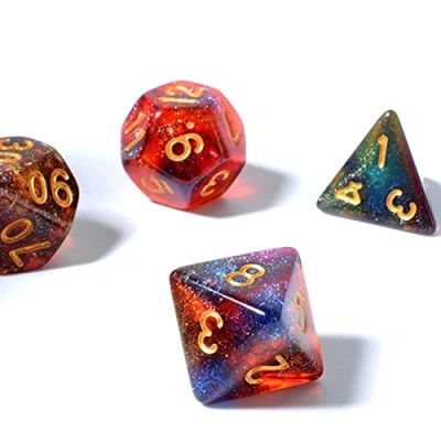 Immagine di FLASHOWL Dadi Poliedrici per Giochi di società DND D20 Cielo Stellato Cambia Colore sotto Le luci Via Lattea 4 Colori in Uno da Tavolo Set DND(7 Pezzi)