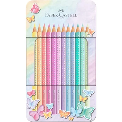 Immagine di FABER CASTELL 201910 Set di matite colorate Sparkle Pastell, 12 pezzi, in custodia metallica, triangolari, infrangibili