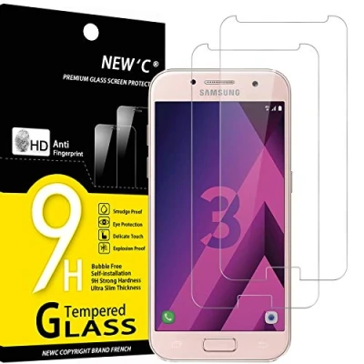 Immagine di NEW&#039;C 2 Pezzi, Vetro Temperato per Samsung Galaxy A3 2017 (SM A320F), Pellicola Prottetiva Anti Graffio, Impronte, Senza Bolle, Durezza 9H, 0,33mm Ultra Trasparente, Resistente
