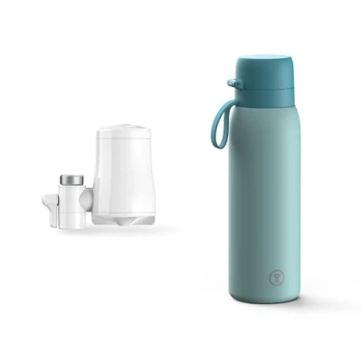 Immagine di Tappwater EcoPro e BottlePro filtro per l&#039;acqua del rubinetto a 5 stadi, filtra più di 100 sostanze, tra cui cloro calcare + bottiglia riutilizzabile con in acciaio inox, senza BPA, 750ml