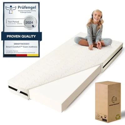 Immagine di smartwood Materasso 70x140 Bambini 9cm Singolo Schiuma H2 Certificato Oeko TEX Reversibile Rivestimento Lavabile Anti allergico e Traspirante Made in EU