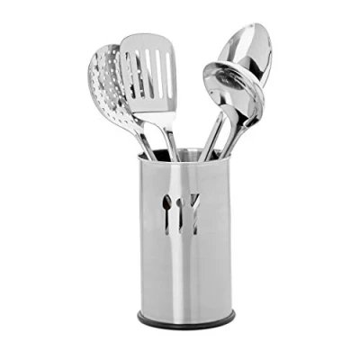 Immagine di Relaxdays Porta Utensili da Cucina, Set 5 Accessori, 4 Mestoli, Portaposate, Portamestoli, Kit in Acciaio, Argento, Inox, pz