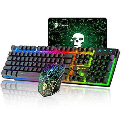 Immagine di Mouse con tastiera cablata Combo, 12 Chroma RGB retroilluminata sensazione meccanica ergonomica di gioco USB tasti anti ghosting+2400DPI 6 pulsanti ottico LED Gaming Pad