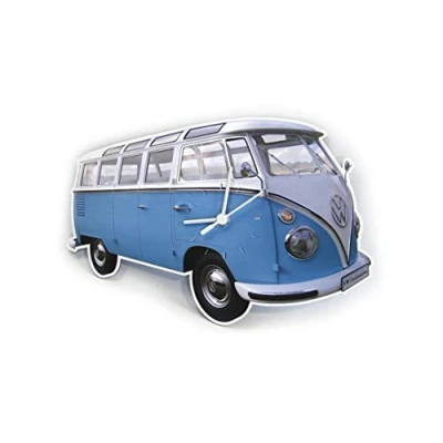 Immagine di Brisa VW Collection Volkswagen Orologio da parete officina senza cifre Cronometro Campervan T1 Bus design (Bus Classico/Blu)