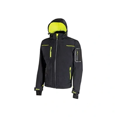 Immagine di U Power SPACE, Giacca Softshell, con Cappuccio Staccabile, Tasche Ampie, Full Zip, Antivento, Impermeabile, Tessuto Resistente, Confortevole (BLACK CARBON 4XL)