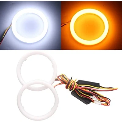 Immagine di Qasim 1 coppia di LED COB Fari Angel Eyes 90MM 4014 108SMD Bianco+Amber Switchback Anello Halo Occhi d&#039;Angelo Universale per Auto Moto DRL Faro Fendinebbia DC12V