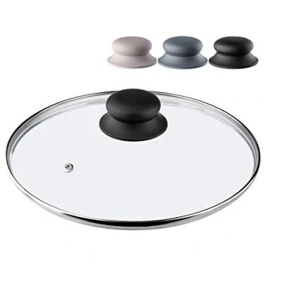 Immagine di coperchio in vetro KADAX con manico silicone, resistente al calore per pentole ⌀14 30 cm, foro il vapore, universale diverse dimensioni (20 grigio)