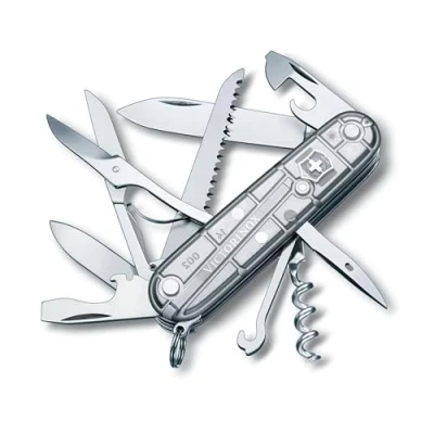 Immagine di Victorinox, Huntsman, Coltellino Svizzero, Originale, Multiuso, Campeggio, 15 Funzioni, Lama, grande, Cavatappi, Argento Trasparente