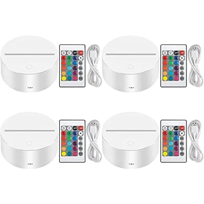 Immagine di Thlevel 4 Pezzi 3D Night LED Lampada Base 7 Colori Regolabile a con Telecomando e Cavo USB, Light Decorazione Domestica Luce