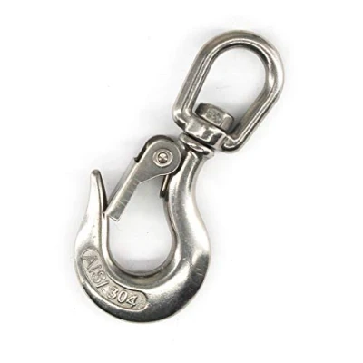 Immagine di Gancio di sollevamento a moschettone in acciaio inox 304 con occhiello girevole e chiusura sicurezza, ideale per lavori sartiame, cantieri come accessorio 1000 kg., 1