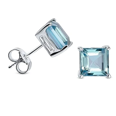Immagine di Miore Orecchini da Donna in Oro Bianco 9 Ct 375, con Gemma Quadrata e 4 Bracci Topazio 6.5x6.5 mm, Pietre Blu Chiaro Farfalla